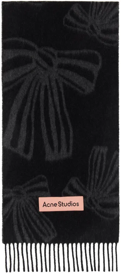Acne Studios Black Cashmere Jacquard Scarf In Aik Black/grey