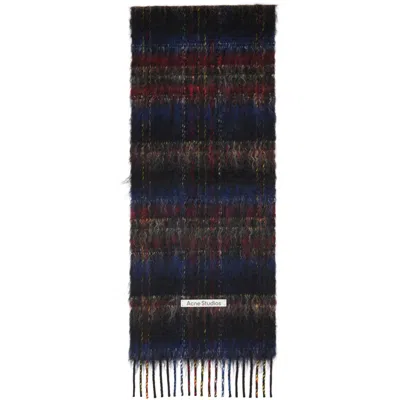 Acne Studios Black Check Fringed Scarf In Ah9 Black/red