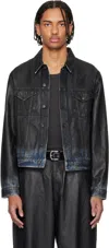 Acne Studios Black Coated Denim Jacket In Multi