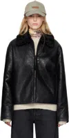 Acne Studios Black Crackled Shearling Leather Jacket In 900 Black