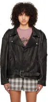 Acne Studios Black Crinkled Leather Jacket In 900 Black