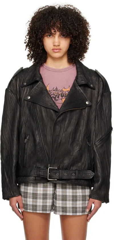 Acne Studios Black Crinkled Leather Jacket In 900 Black
