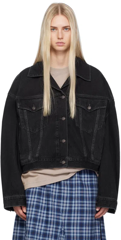 Acne Studios Black Cropped Denim Jacket In 900 Black