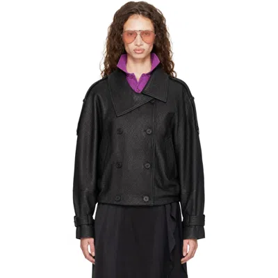 Acne Studios Black Cropped Leather Jacket In 900 Black