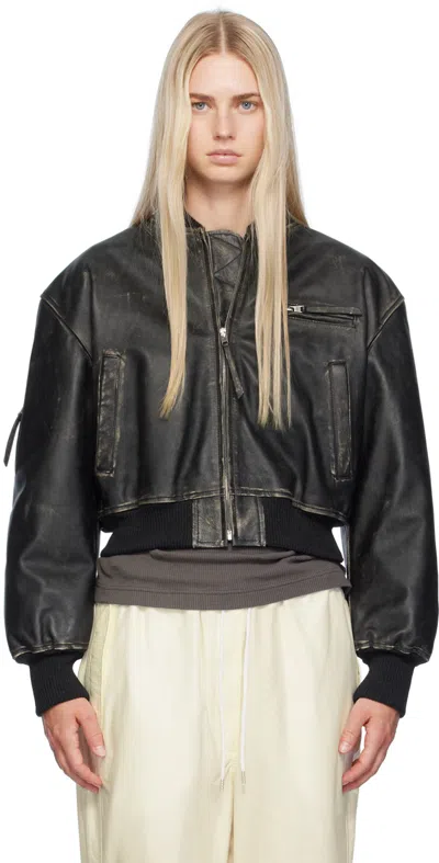 Acne Studios Distressed Leather Bomber Jacket In 900 Black