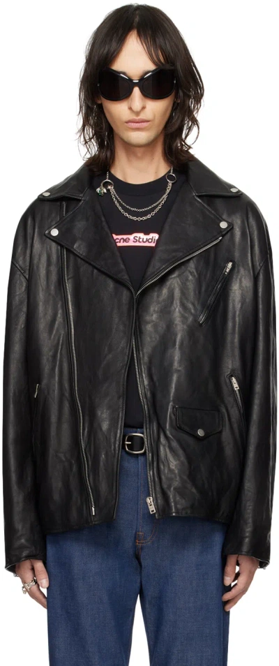 Acne Studios Black Distressed Leather Jacket