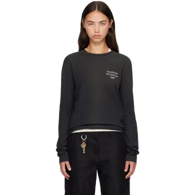 Acne Studios Black Distressed Logo Long Sleeve T-shirt