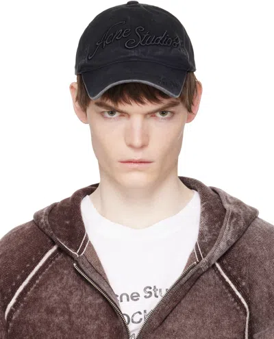 ACNE STUDIOS BLACK EMBROIDERED LOGO CAP