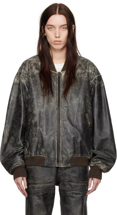 Acne Studios Black Faded Leather Jacket In 900 Black