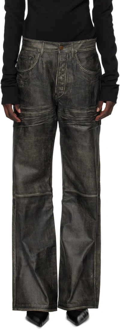 Acne Studios Black Faded Leather Pants In 900 Black