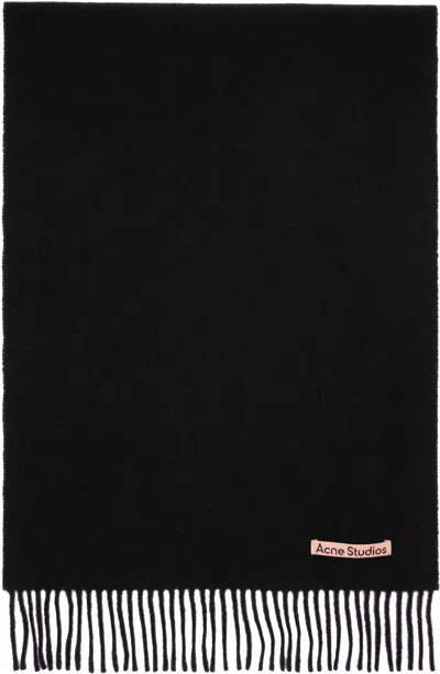 Acne Studios Black Fringe Wool Narrow Scarf
