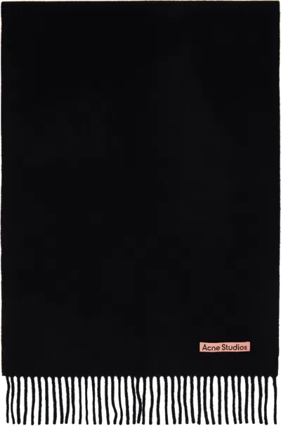 Acne Studios Black Fringe Wool Narrow Scarf In 900 Black