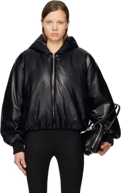 Acne Studios Black Hooded Faux-leather Jacket