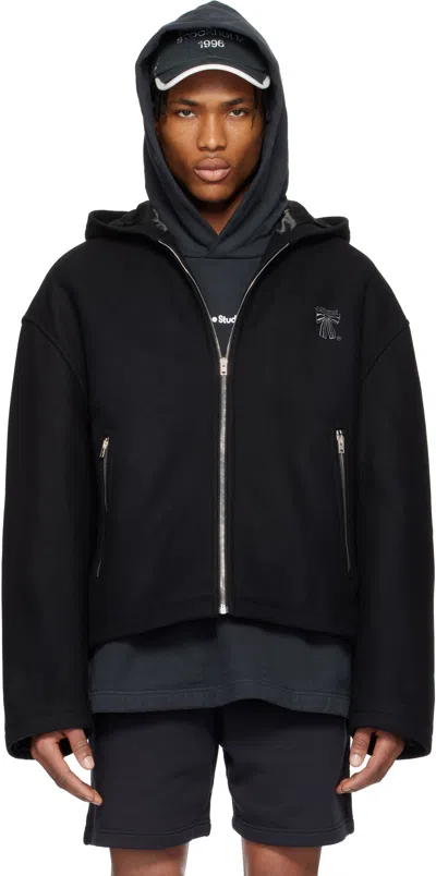Acne Studios Black Hooded Wool Blend Jacket In 900 Black