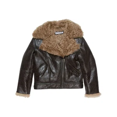 Acne Studios Luxy Genuine Shearling Lined Leather Aviator Jacket In Black