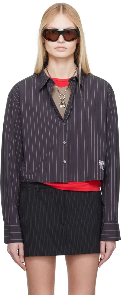 Acne Studios Black Jacquard Pinstripe Shirt In J83 Black/white
