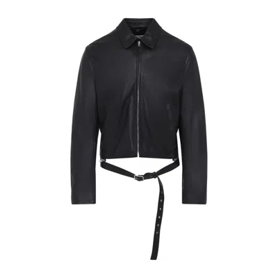 Acne Studios Belted Leather Jacket In Black