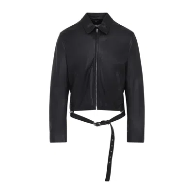 Acne Studios Belted Leather Jacket In Black