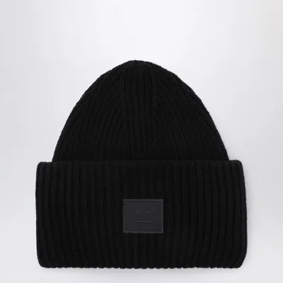 ACNE STUDIOS ACNE STUDIOS BLACK LARGE FACE LOGO BEANIE - YAK MEN