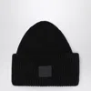 Acne Studios Pansy Face Ribbed Wool-blend Beanie In Black