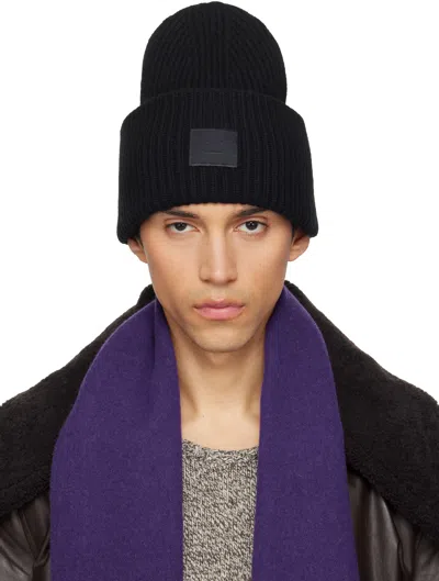 Acne Studios Black Large Face Logo Beanie