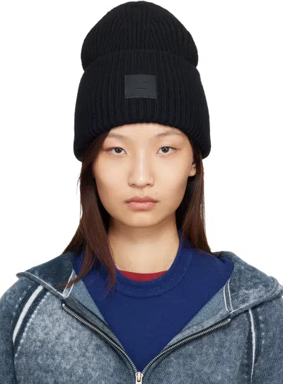 Acne Studios Black Large Face Logo Beanie