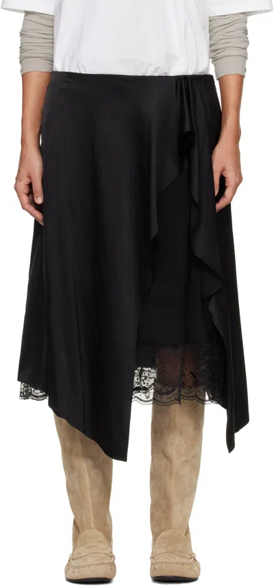 Acne Studios Black Layered Satin Midi Skirt
