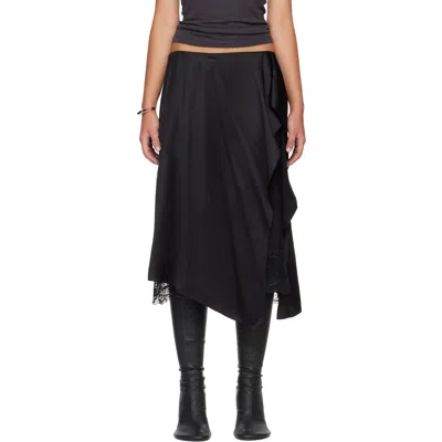 Acne Studios Black Layered Satin Midi Skirt In 900 Black