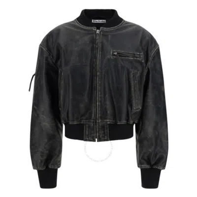 Acne Studios Leather Bomber Jacket In Black