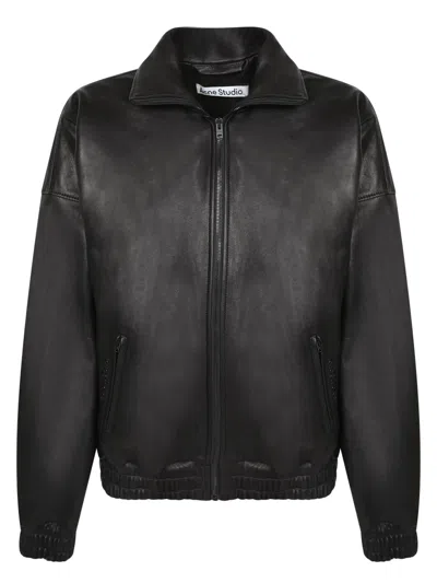 Acne Studios Black Leather Bomber Jacket