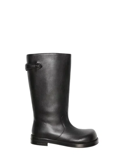 Acne Studios Women Black Boots With Embossed Logo On The Side In Leather Woman