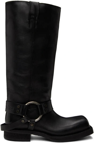 Acne Studios Black Leather Buckle Tall Boots In 900 Black