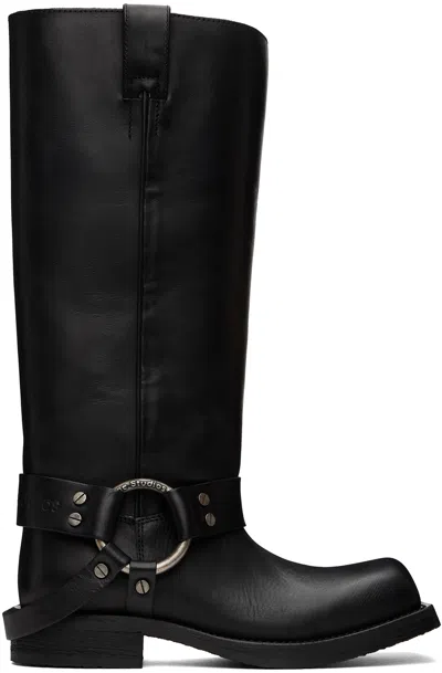 Acne Studios Black Leather Buckle Tall Boots In 900 Black