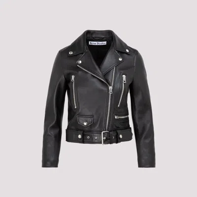 Acne Studios Zip Up Biker Jacket In Black Leather