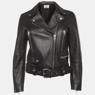 ACNE STUDIOS BLACK LEATHER MOCK BIKER JACKET
