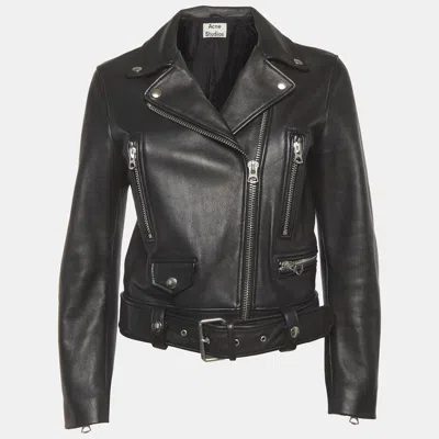 Pre-owned Acne Studios Black Leather Mock Biker Jacket S