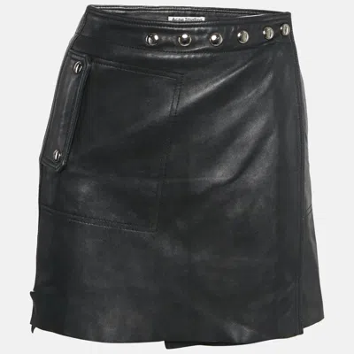 Pre-owned Acne Studios Black Leather Studded Mini Wrap Skirt S