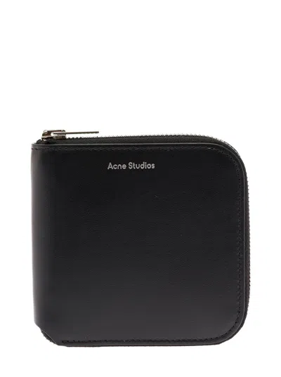 Acne Studios Black Leather Wallet Witjh Logo Pirnt Acne Woman In Multicolor