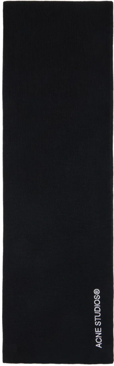 Acne Studios Black Logo Embroidered Scarf In 900 Black