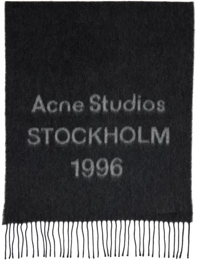 Acne Studios Black Logo Jacquard Scarf In Gray