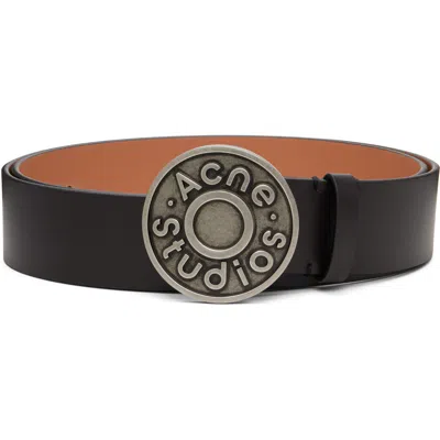 Acne Studios ブラック ロゴ レザーベルト In Ch2 Black/camel