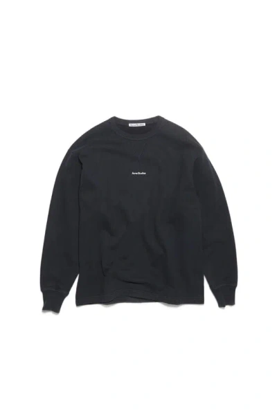 Acne Studios Black Logo-print Cotton Sweatshirt For Men | Smoky Ss24 Collection