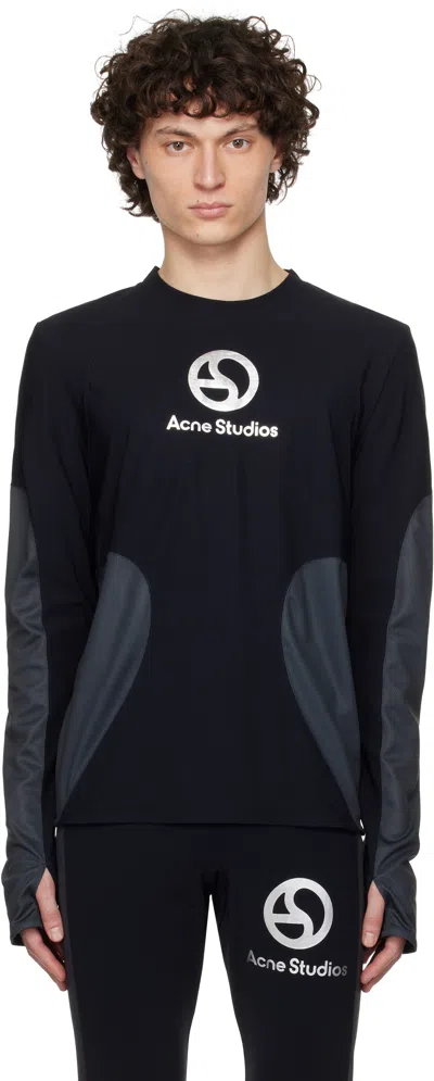 Acne Studios Black Long Sleeve Logo T-shirt In 900 Black
