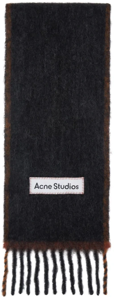 Acne Studios Black Narrow Wool & Mohair Scarf In 900 Black