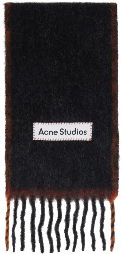 Acne Studios Black Narrow Wool Mohair Scarf In Brown