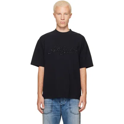 Acne Studios Black Piqué Logo T-shirt In Bm0 Faded Black