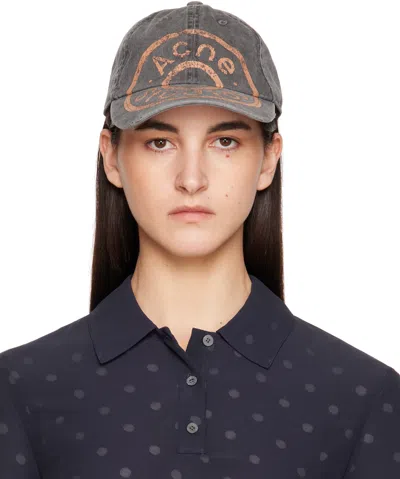 Acne Studios Black Printed Logo Cap In Gray