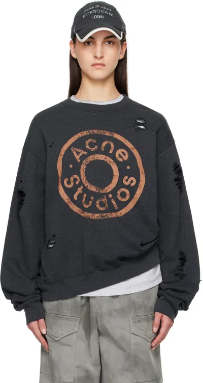 Acne Studios Black Printed Logo Sweatshirt In 975 Black Melange