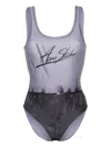 Acne Studios Black Printed Swimsuit In Gray