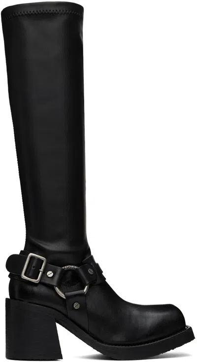 Acne Studios Black Pull-on Buckle Tall Boots